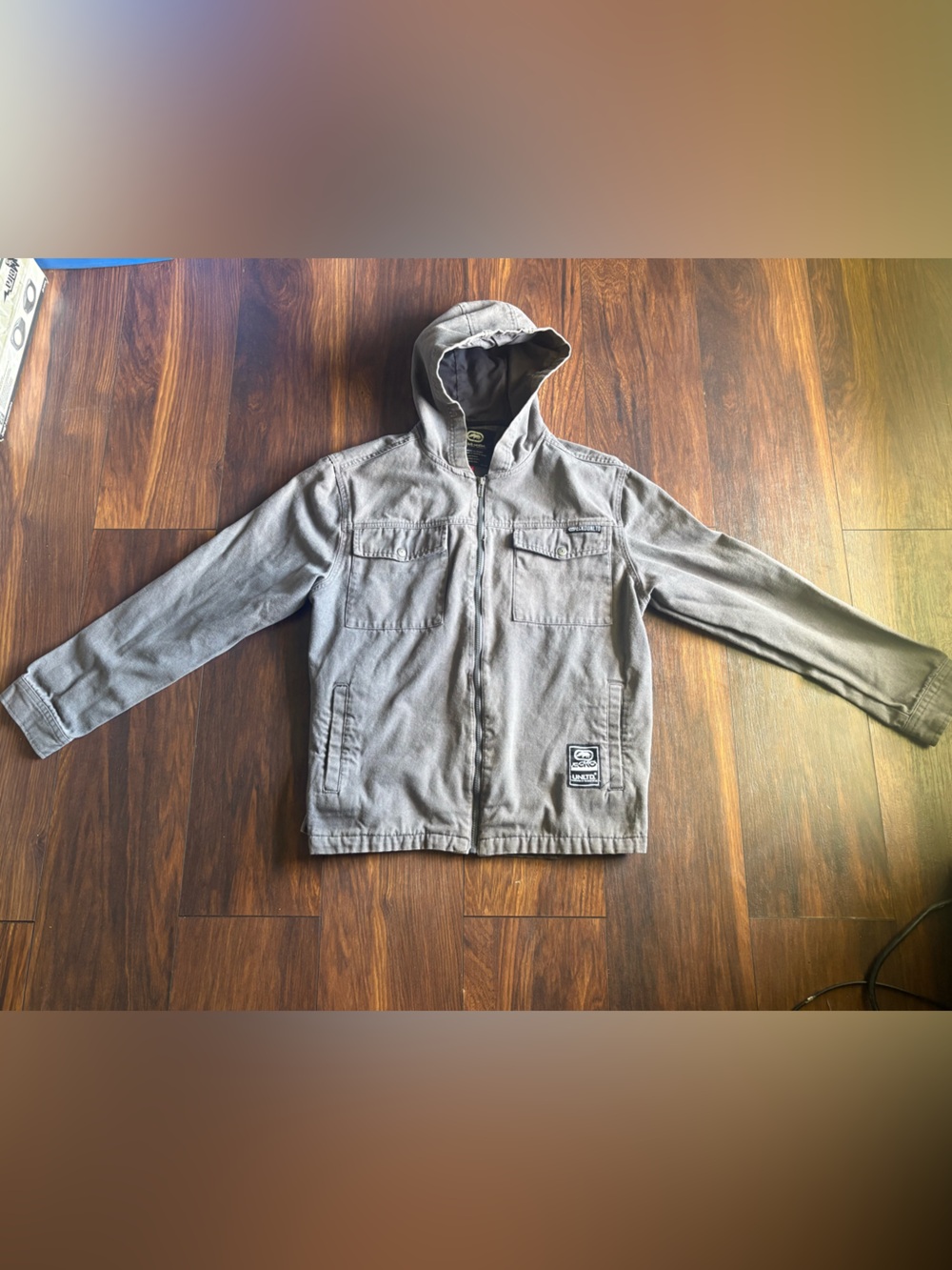 Ecko Unltd Jacket Mens Extra Large Grey Utility Military Bomber Zip Pockets